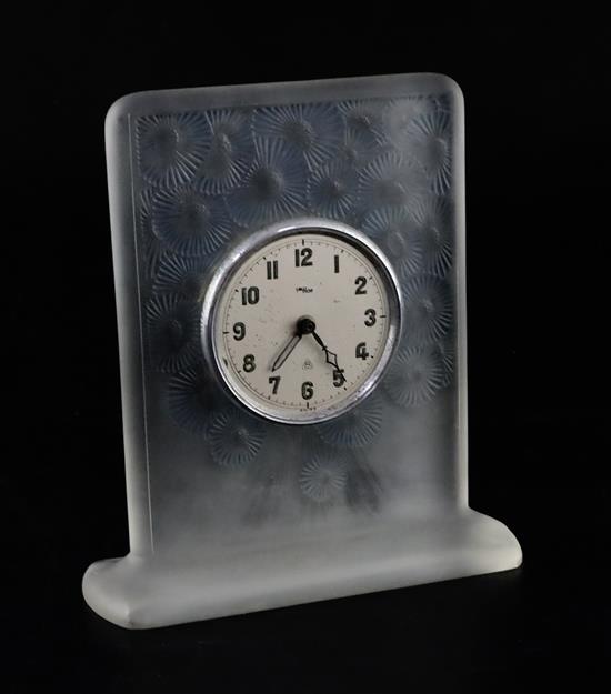 An R. Lalique Marguerites no. 251 mantel timepiece, H.14.5cm